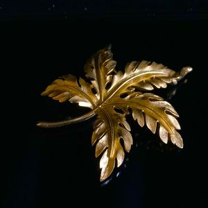 Vintage Crown Trifari Gold Tone Leaf Brooch